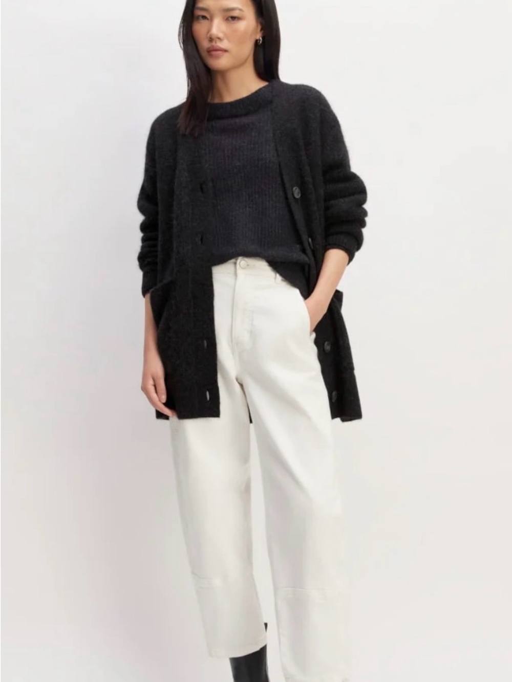 Everlane Black Cozy Button-Front Cardigan